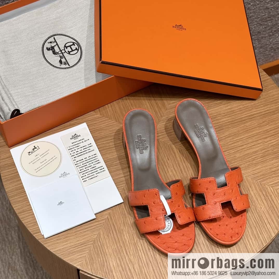 HERMES 185 Oasis High Heel Sandals, Ostrich π¦/Ostrich Orange/93/Orange