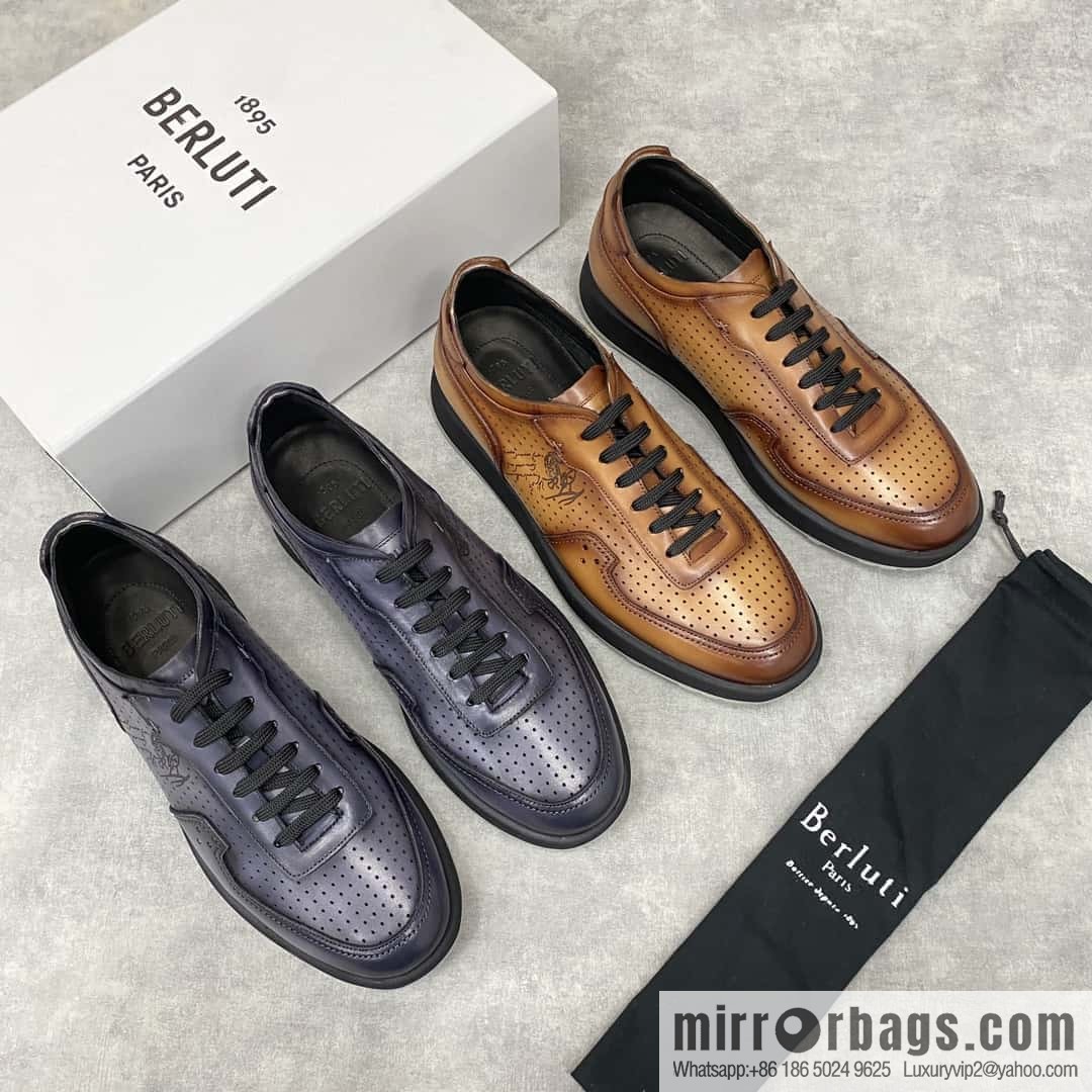 Berlut Spring/Summer New, Light Track Leather Punch Sneakers