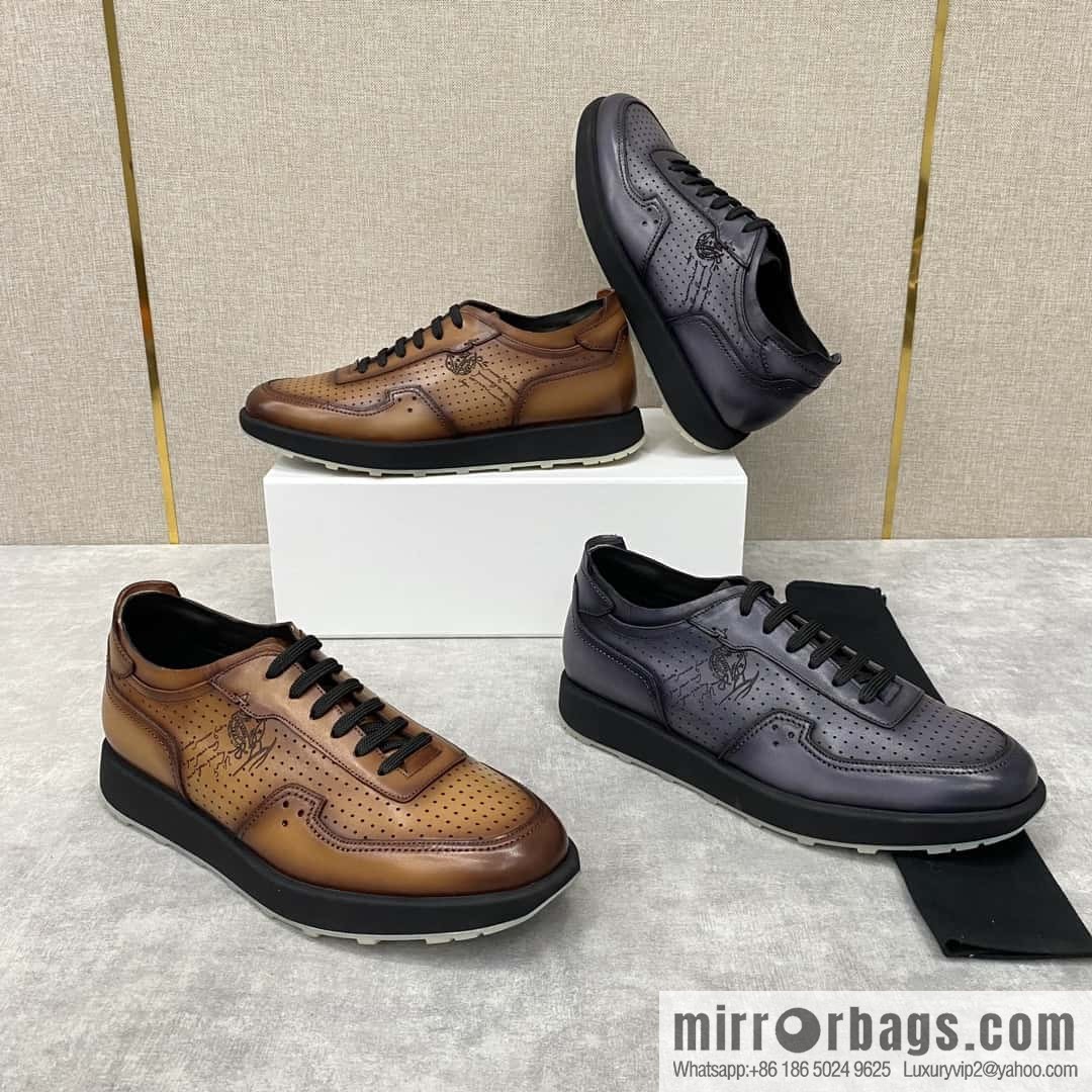 Berlut Spring/Summer New, Light Track Leather Punch Sneakers