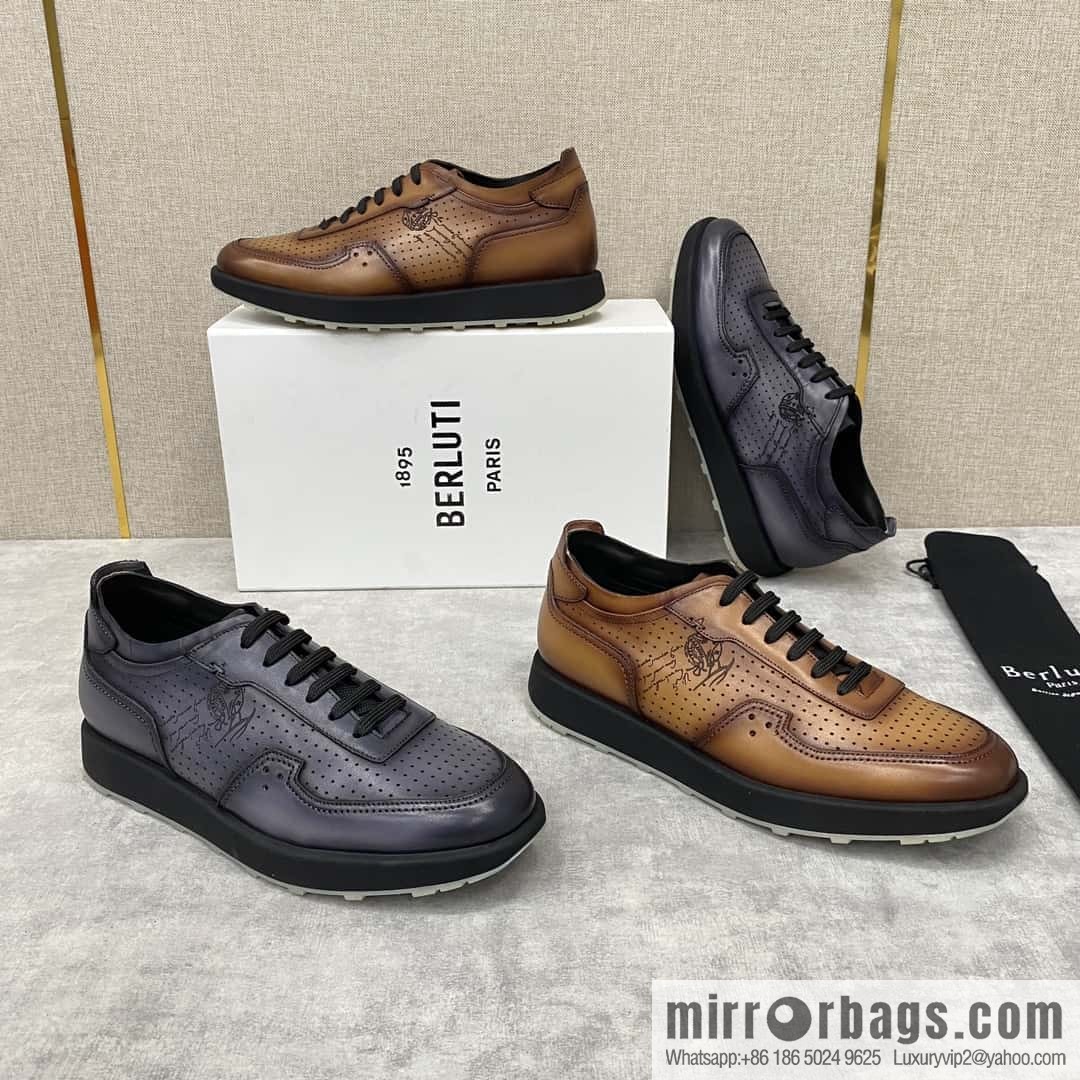 Berlut Spring/Summer New, Light Track Leather Punch Sneakers