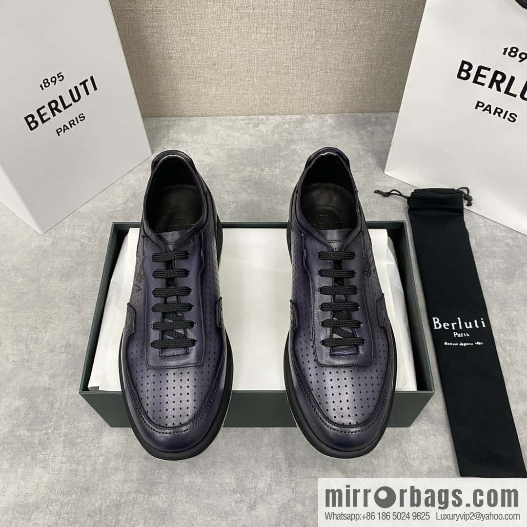 Berlut Spring/Summer New, Light Track Leather Punch Sneakers