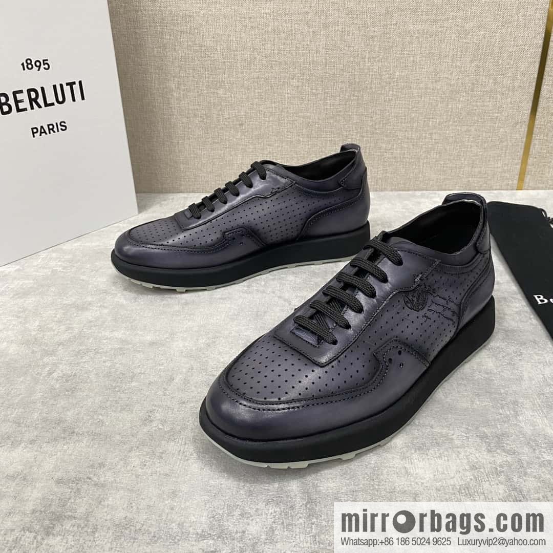 Berlut Spring/Summer New, Light Track Leather Punch Sneakers