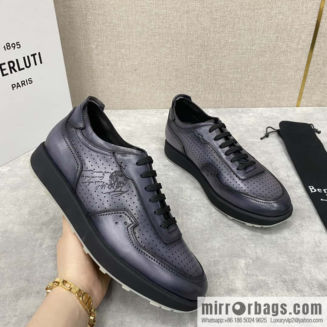Berlut Spring/Summer New, Light Track Leather Punch Sneakers