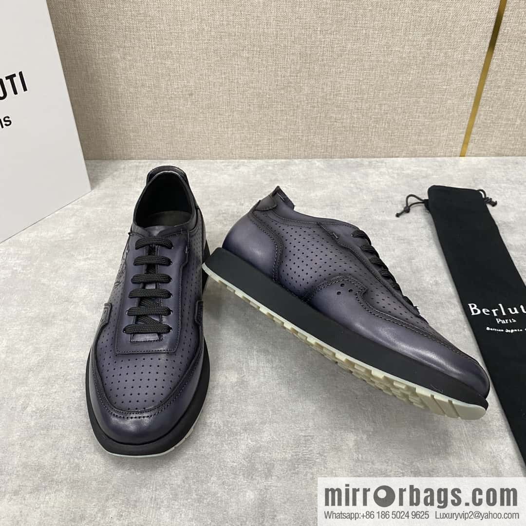 Berlut Spring/Summer New, Light Track Leather Punch Sneakers