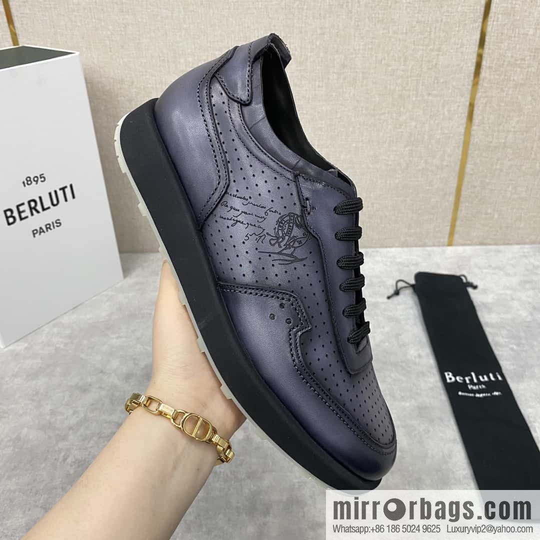 Berlut Spring/Summer New, Light Track Leather Punch Sneakers