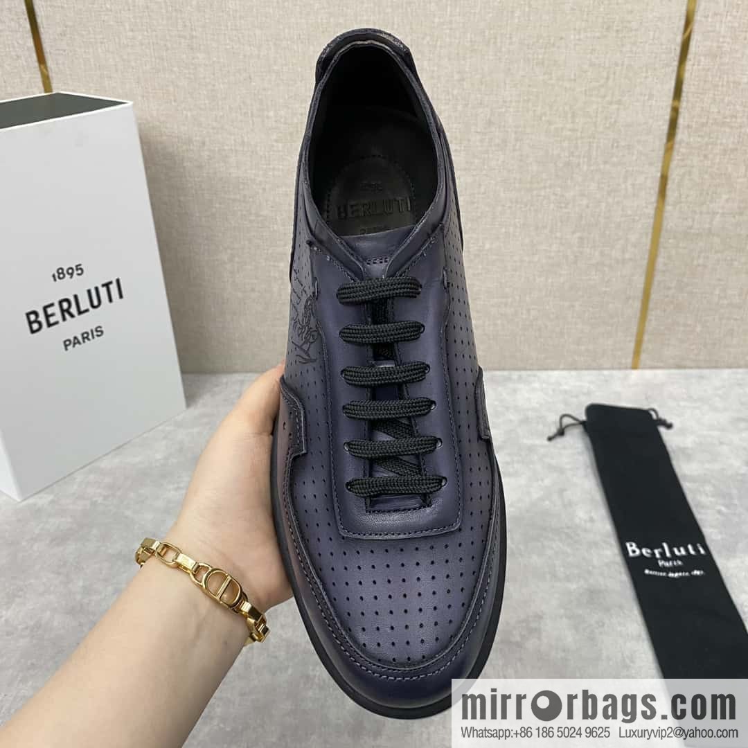 Berlut Spring/Summer New, Light Track Leather Punch Sneakers