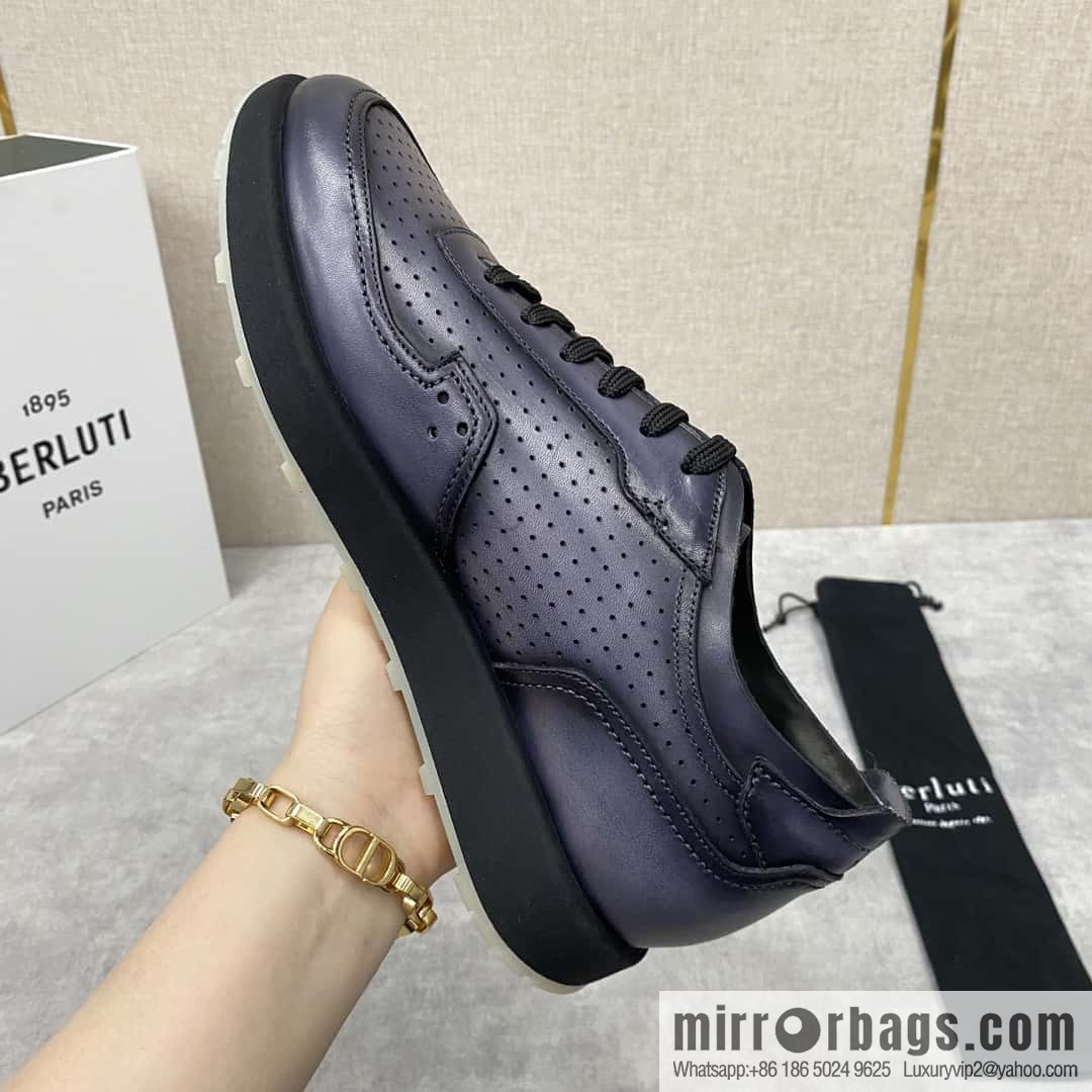 Berlut Spring/Summer New, Light Track Leather Punch Sneakers