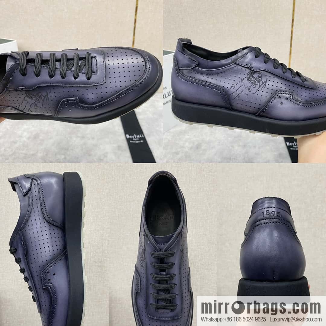 Berlut Spring/Summer New, Light Track Leather Punch Sneakers