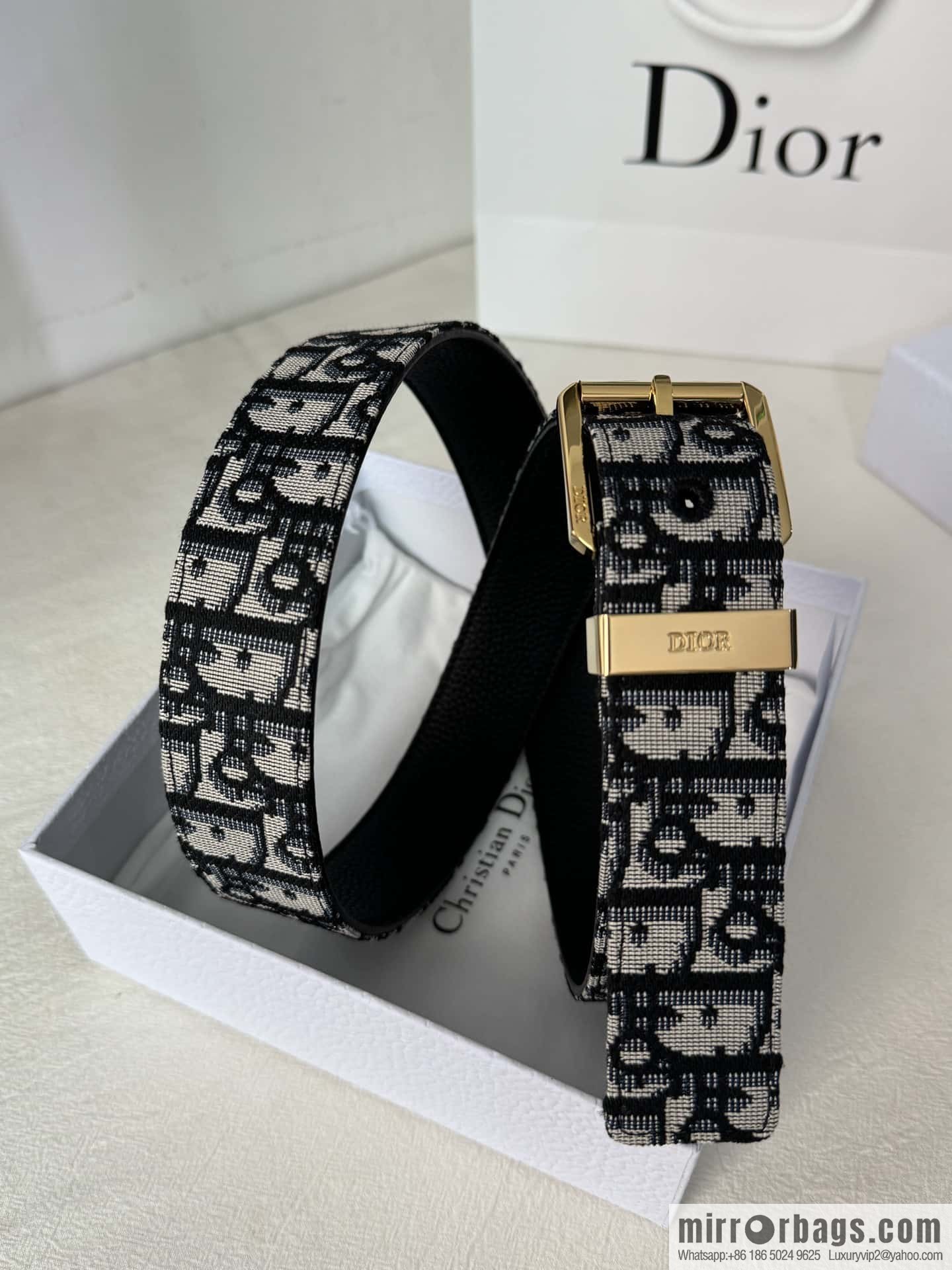 DIOR OBLIQUE print with black cowhide lychee bottom belt 3.5CM