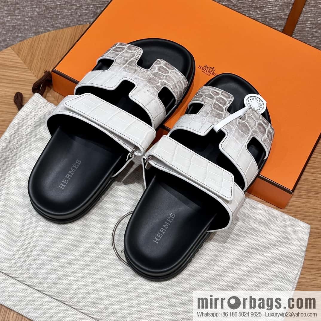 HERMES 225 CHYPRE SANDAL uncle shoes, crocodile/alligator π Himalaya/01/Himalaya
