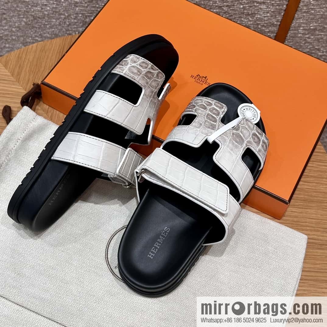 HERMES 225 CHYPRE SANDAL uncle shoes, crocodile/alligator π Himalaya/01/Himalaya
