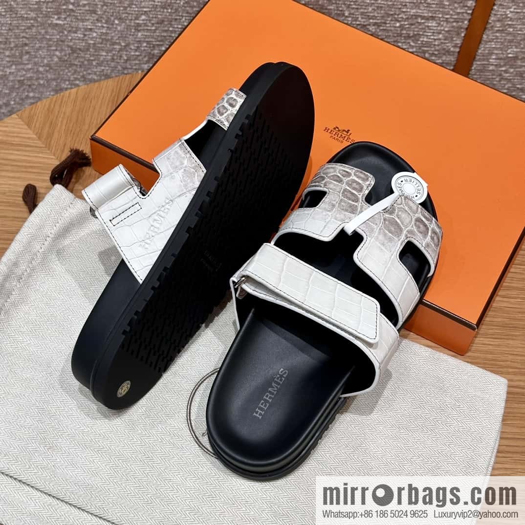 HERMES 225 CHYPRE SANDAL uncle shoes, crocodile/alligator π Himalaya/01/Himalaya