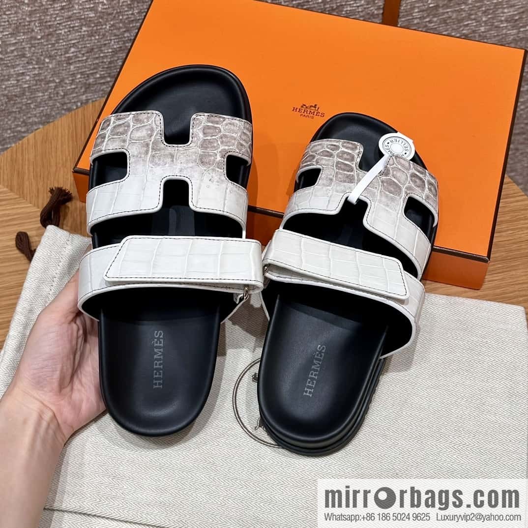HERMES 225 CHYPRE SANDAL uncle shoes, crocodile/alligator π Himalaya/01/Himalaya
