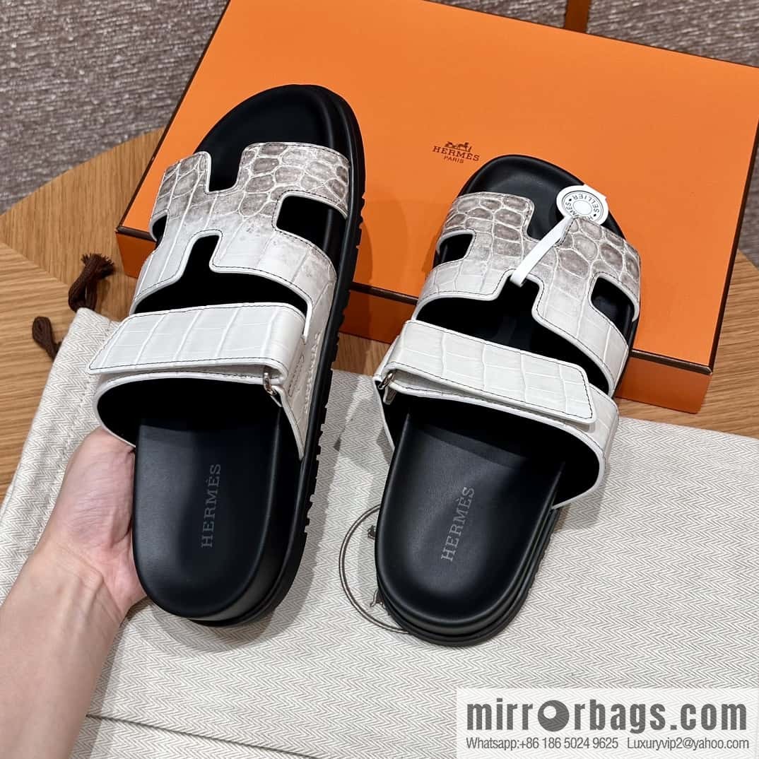 HERMES 225 CHYPRE SANDAL uncle shoes, crocodile/alligator π Himalaya/01/Himalaya