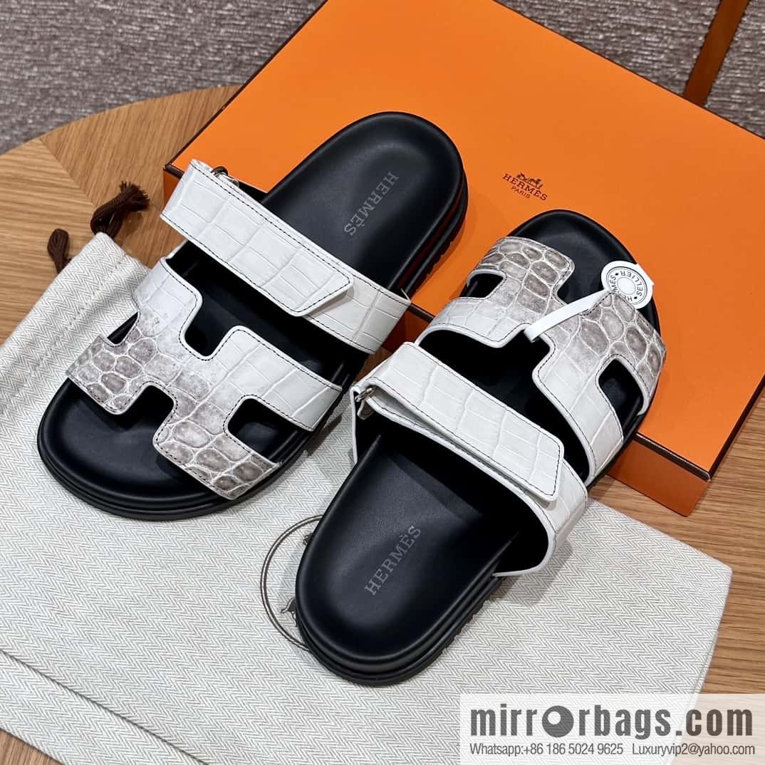 HERMES 225 CHYPRE SANDAL uncle shoes, crocodile/alligator π Himalaya/01/Himalaya