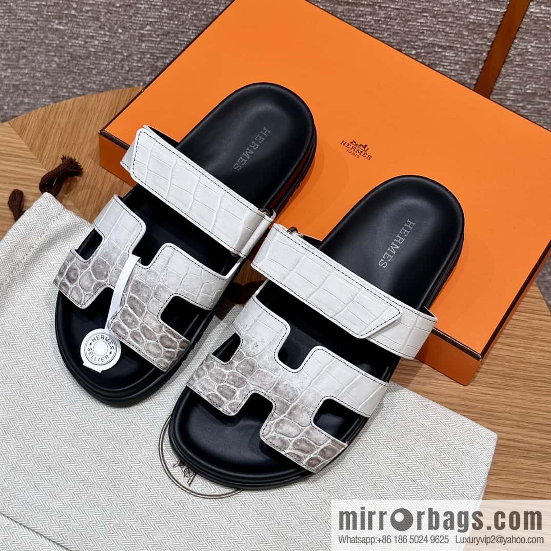 HERMES 225 CHYPRE SANDAL uncle shoes, crocodile/alligator π Himalaya/01/Himalaya
