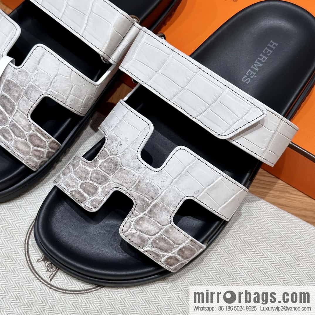 HERMES 225 CHYPRE SANDAL uncle shoes, crocodile/alligator π Himalaya/01/Himalaya