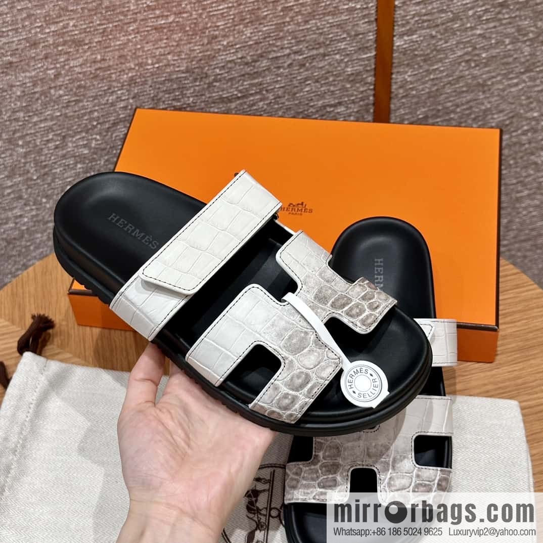 HERMES 225 CHYPRE SANDAL uncle shoes, crocodile/alligator π Himalaya/01/Himalaya