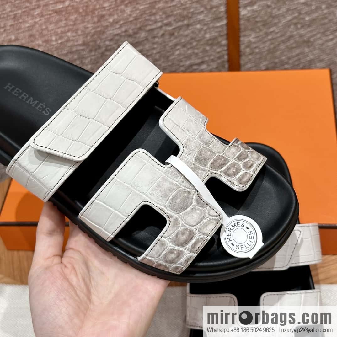 HERMES 225 CHYPRE SANDAL uncle shoes, crocodile/alligator π Himalaya/01/Himalaya