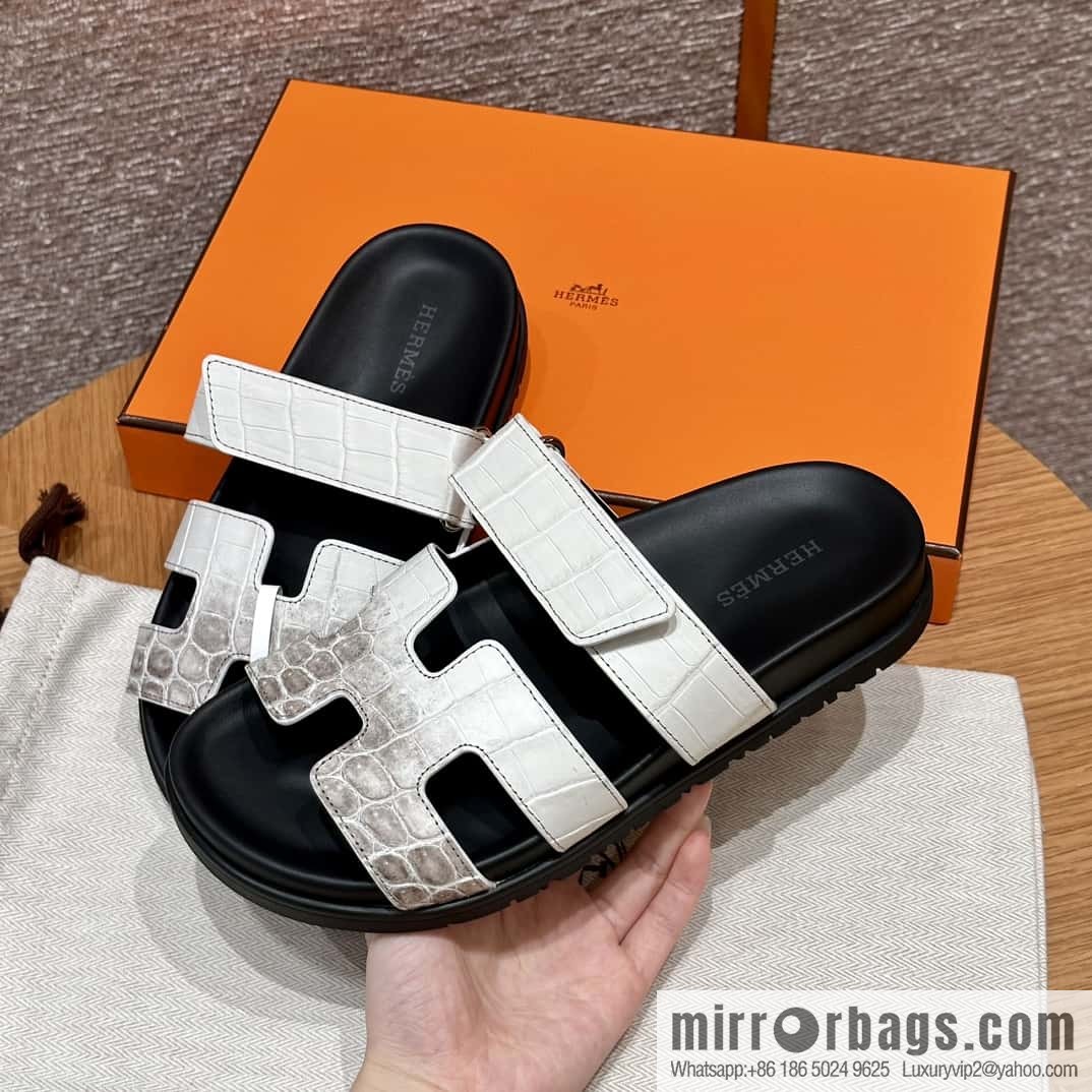 HERMES 225 CHYPRE SANDAL uncle shoes, crocodile/alligator π Himalaya/01/Himalaya