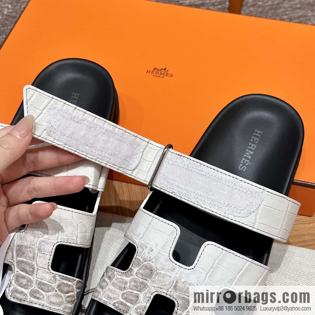 HERMES 225 CHYPRE SANDAL uncle shoes, crocodile/alligator π Himalaya/01/Himalaya