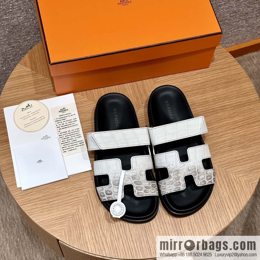 HERMES 225 CHYPRE SANDAL uncle shoes, crocodile/alligator π Himalaya/01/Himalaya