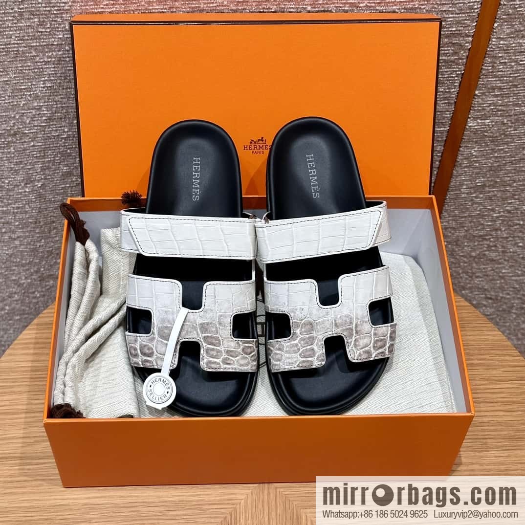 HERMES 225 CHYPRE SANDAL uncle shoes, crocodile/alligator π Himalaya/01/Himalaya