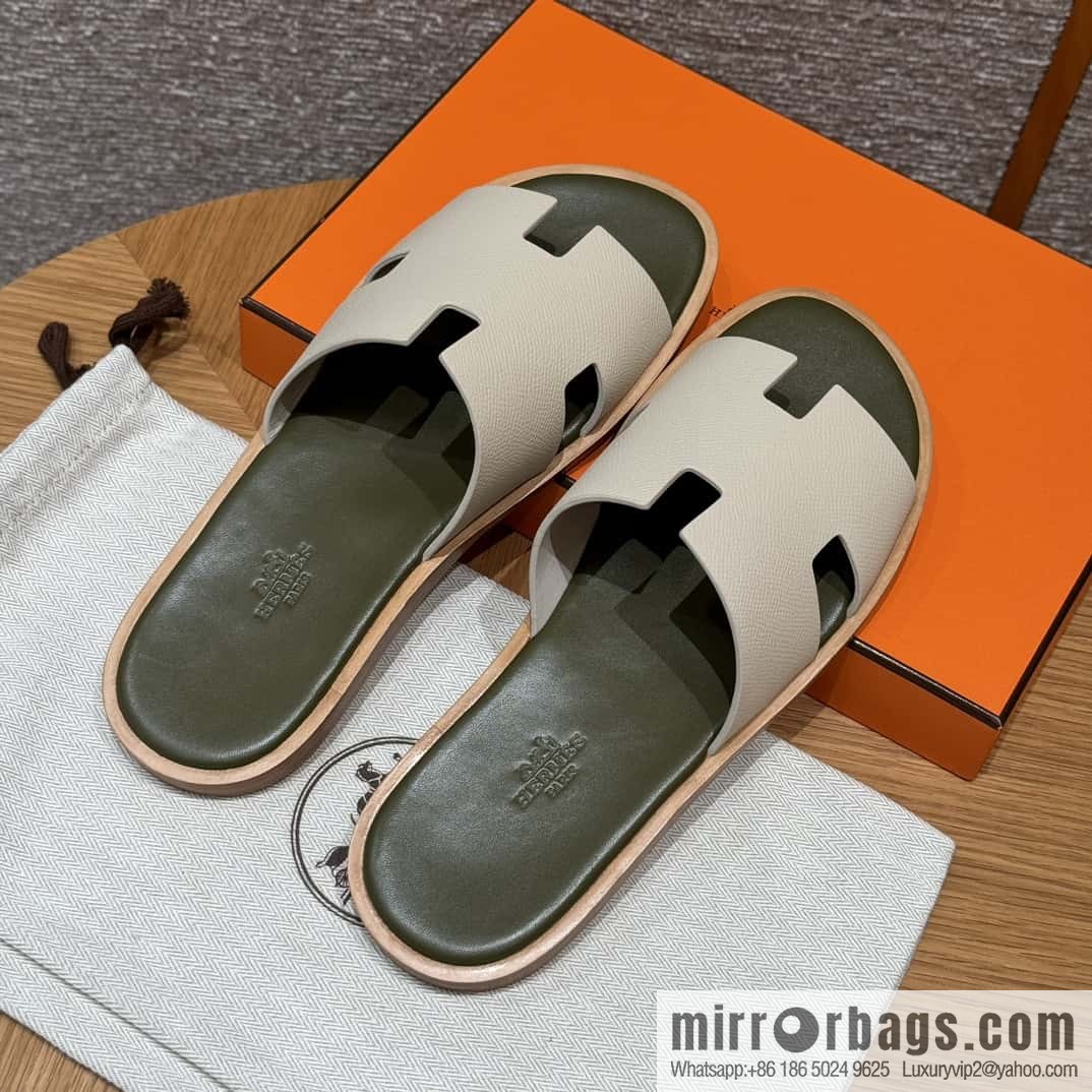 HERMES 182 Men's slippers Men's slippers Palmprint Calfskin/Epsom/Calfskin Milkshake White/ck10/Craie