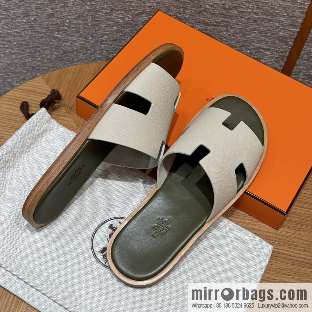 HERMES 182 Men's slippers Men's slippers Palmprint Calfskin/Epsom/Calfskin Milkshake White/ck10/Craie