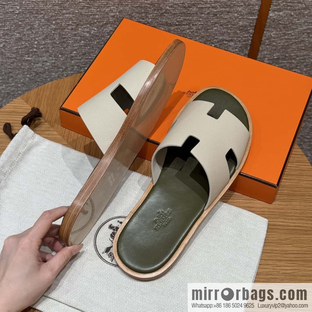 HERMES 182 Men's slippers Men's slippers Palmprint Calfskin/Epsom/Calfskin Milkshake White/ck10/Craie