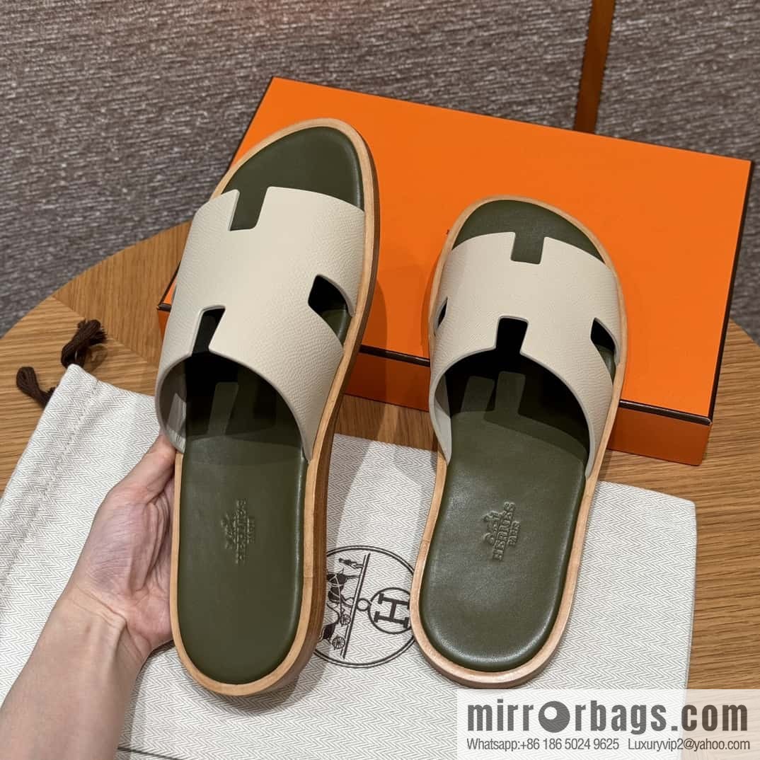 HERMES 182 Men's slippers Men's slippers Palmprint Calfskin/Epsom/Calfskin Milkshake White/ck10/Craie