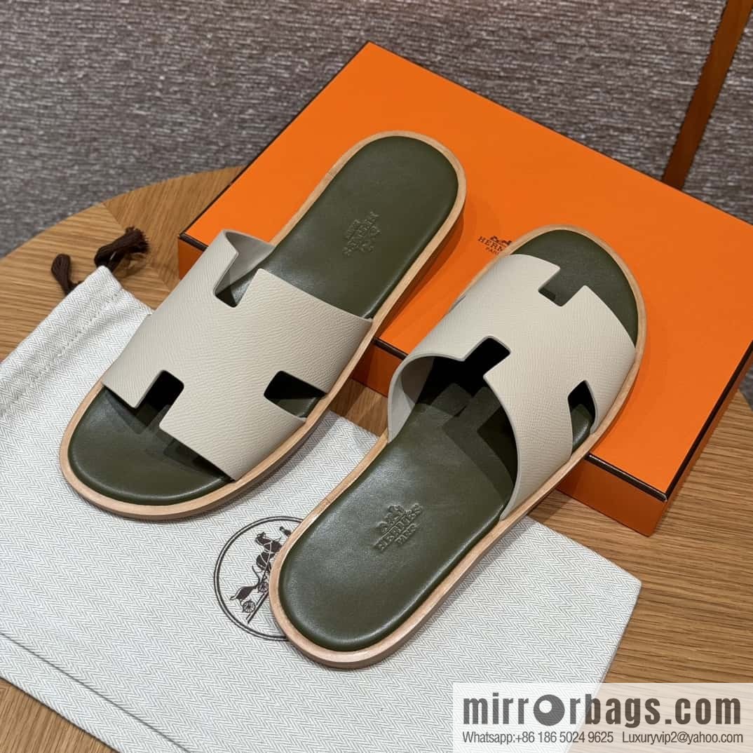 HERMES 182 Men's slippers Men's slippers Palmprint Calfskin/Epsom/Calfskin Milkshake White/ck10/Craie