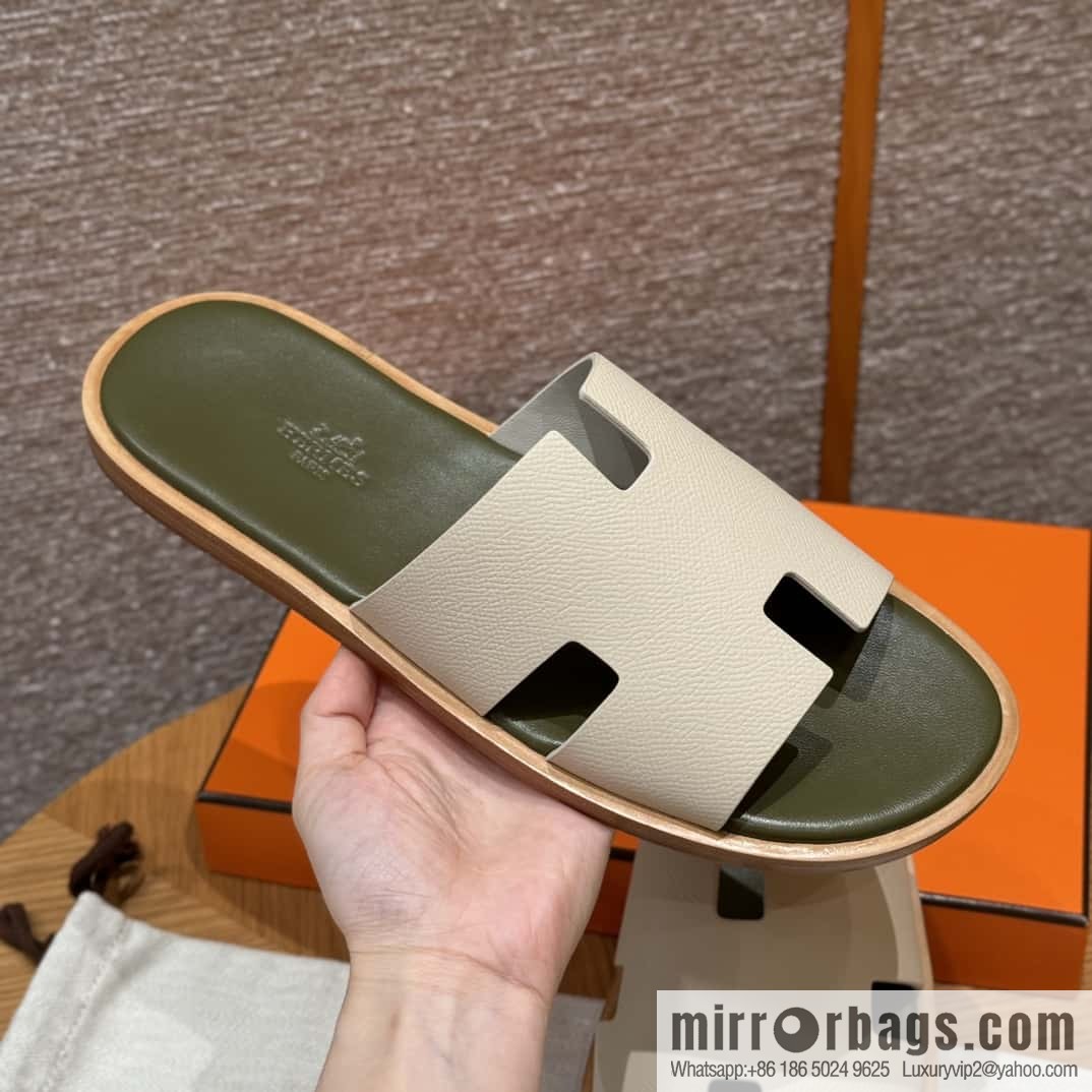 HERMES 182 Men's slippers Men's slippers Palmprint Calfskin/Epsom/Calfskin Milkshake White/ck10/Craie