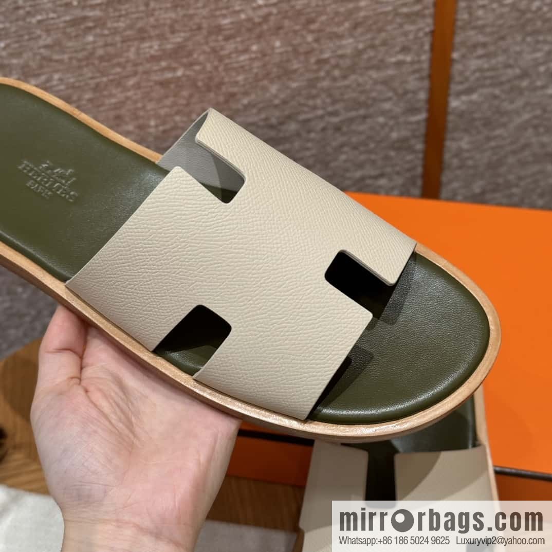 HERMES 182 Men's slippers Men's slippers Palmprint Calfskin/Epsom/Calfskin Milkshake White/ck10/Craie