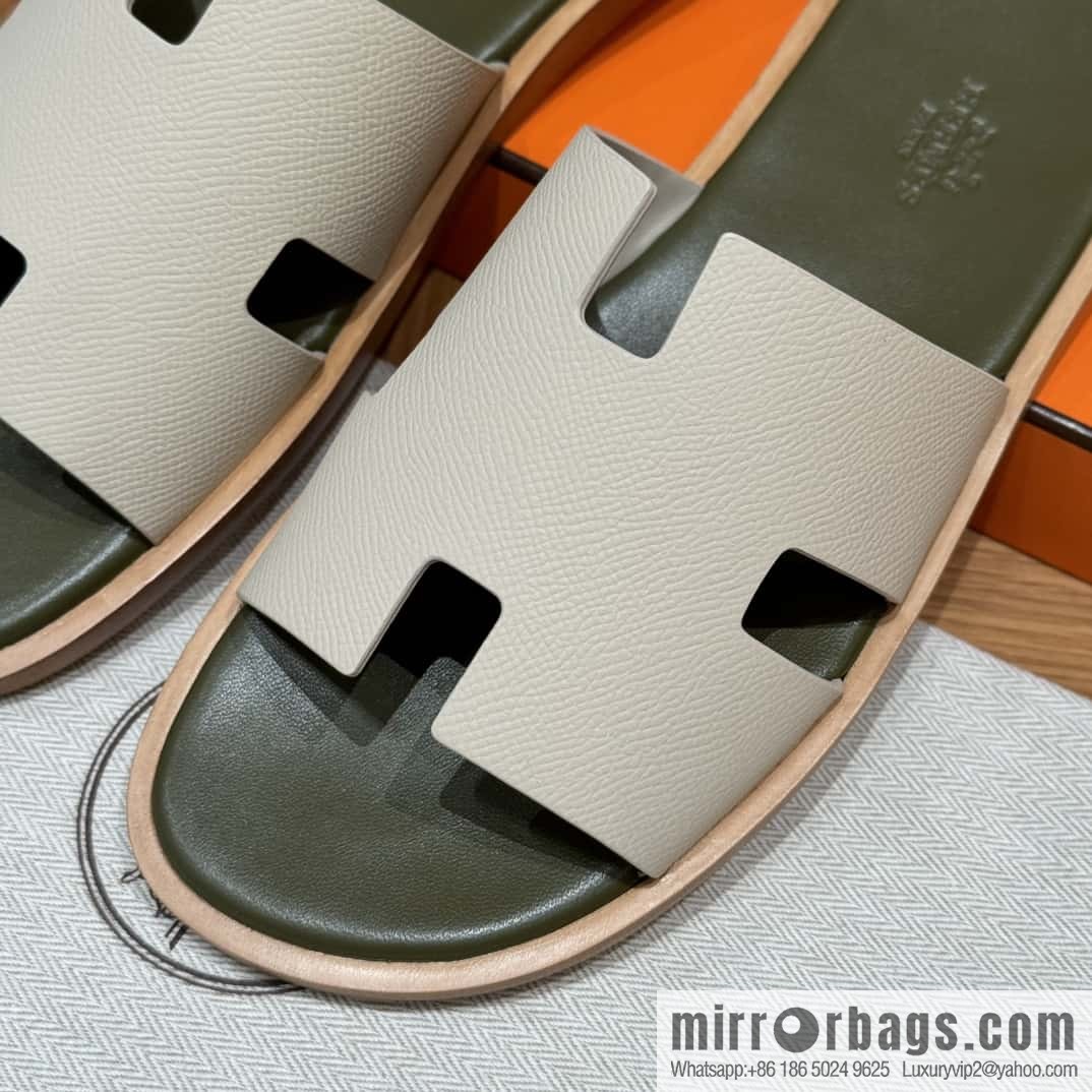 HERMES 182 Men's slippers Men's slippers Palmprint Calfskin/Epsom/Calfskin Milkshake White/ck10/Craie