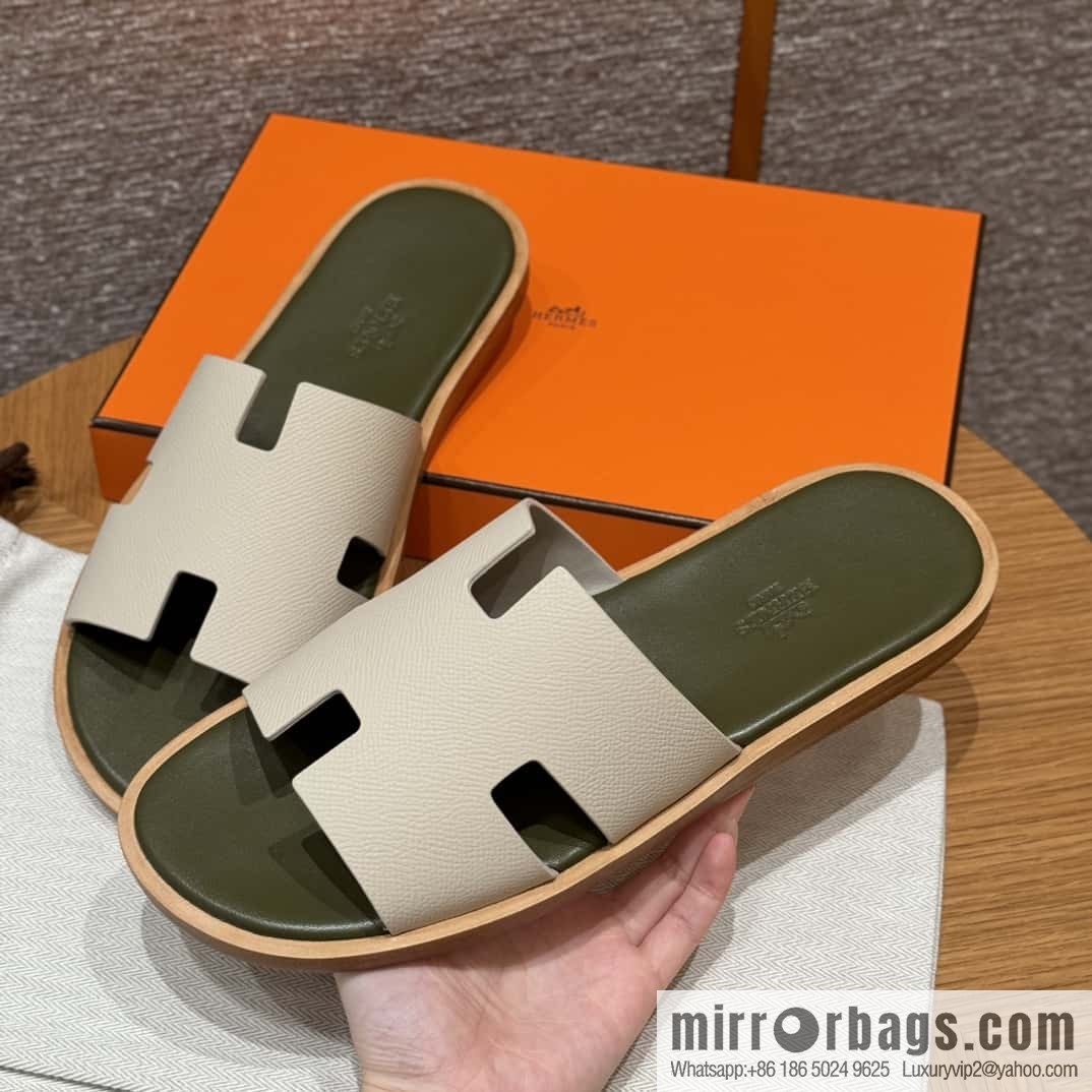 HERMES 182 Men's slippers Men's slippers Palmprint Calfskin/Epsom/Calfskin Milkshake White/ck10/Craie