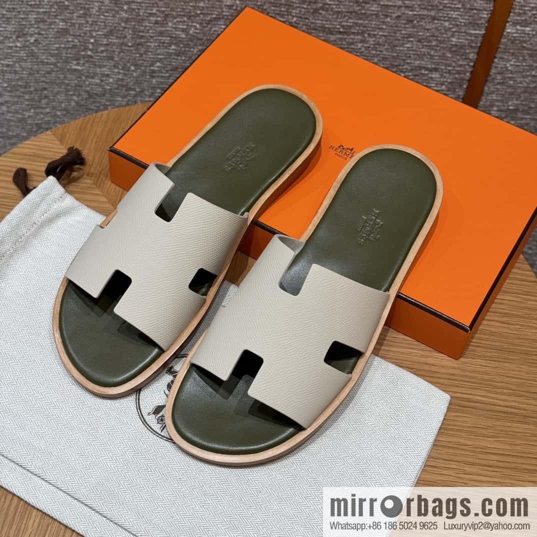 HERMES 182 Men's slippers Men's slippers Palmprint Calfskin/Epsom/Calfskin Milkshake White/ck10/Craie