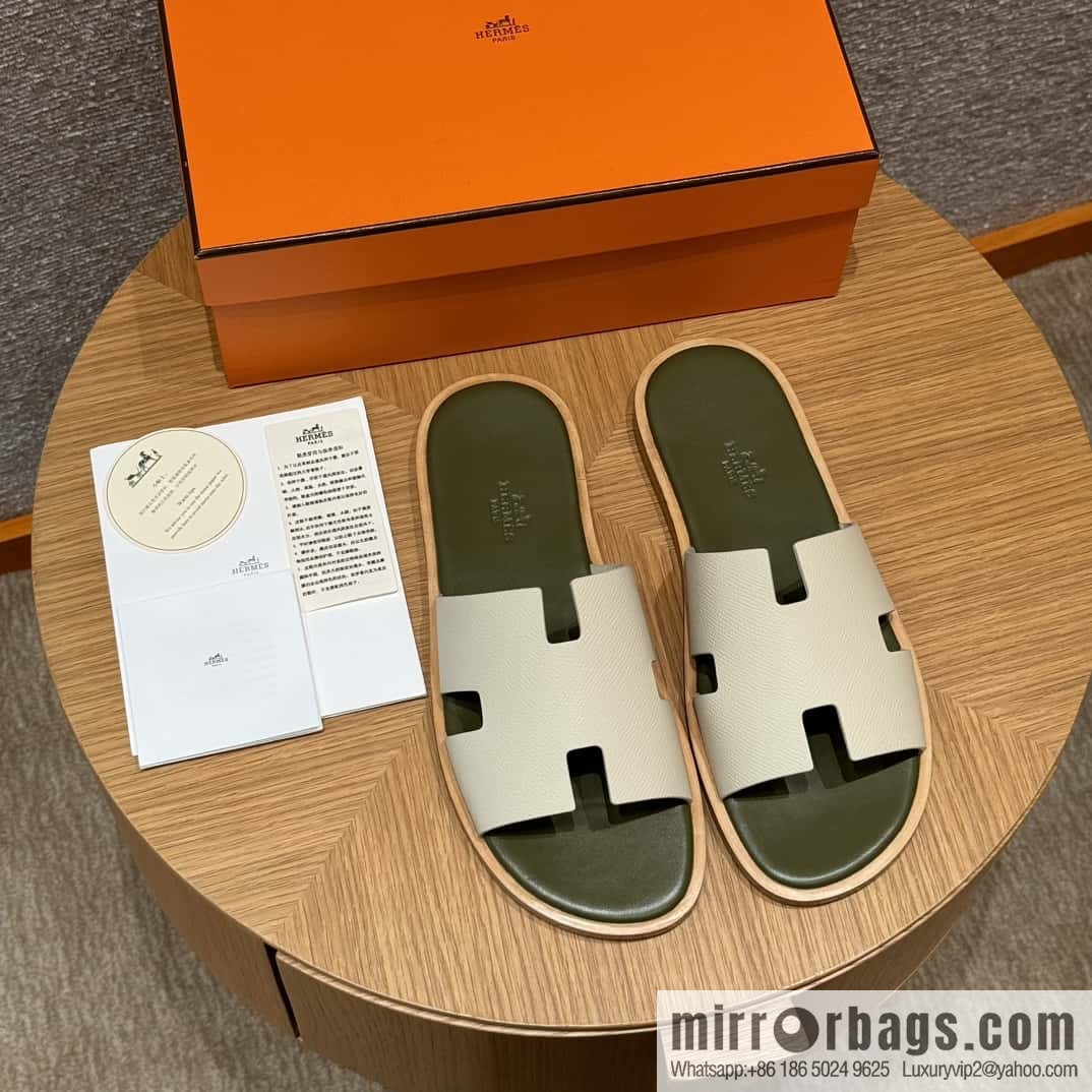 HERMES 182 Men's slippers Men's slippers Palmprint Calfskin/Epsom/Calfskin Milkshake White/ck10/Craie