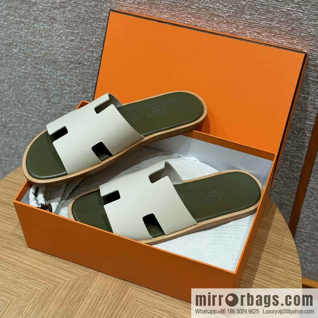 HERMES 182 Men's slippers Men's slippers Palmprint Calfskin/Epsom/Calfskin Milkshake White/ck10/Craie