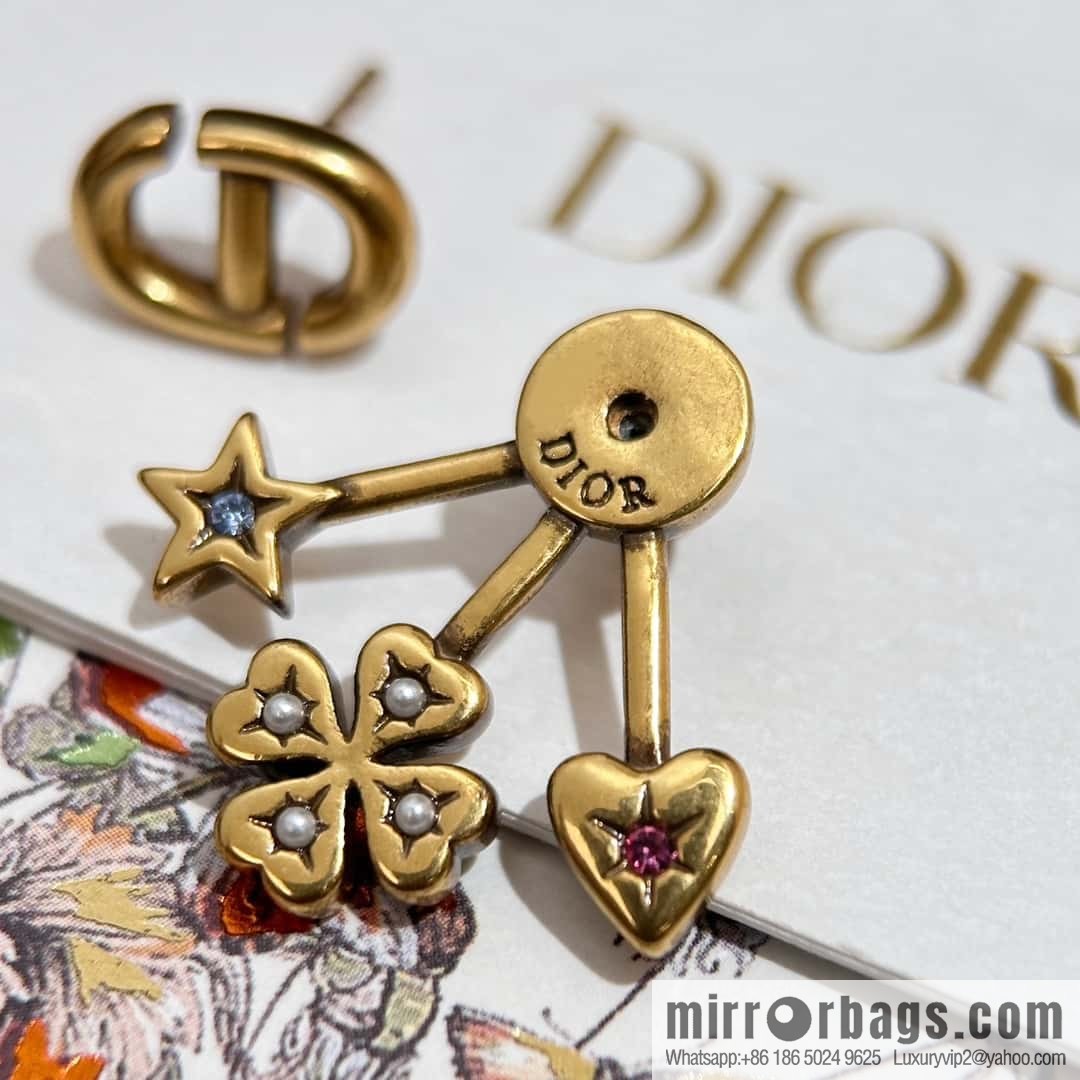 New ☑️ Dior CD Four Leaf Clover Peach Heart Pentagram Earrings