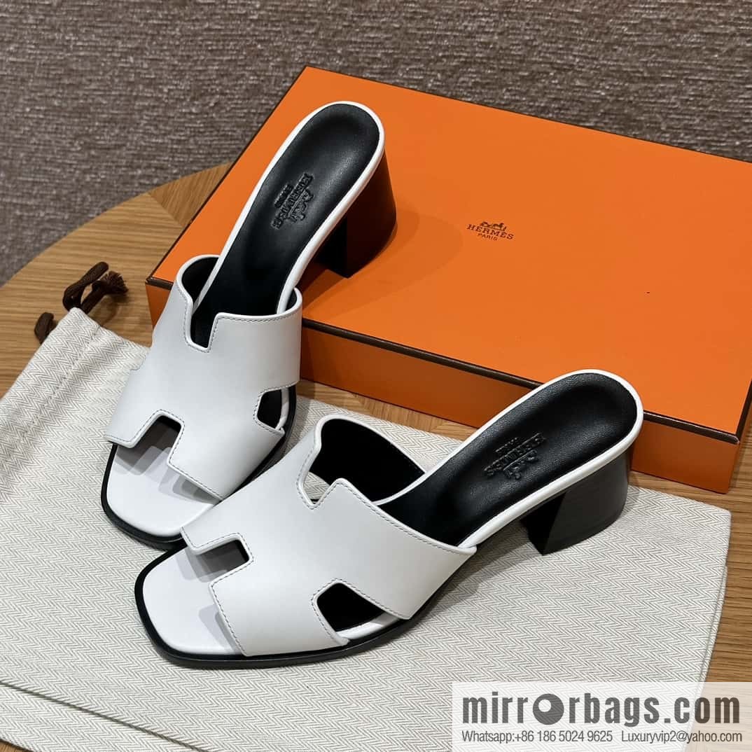 HERMES 308 Helia 60 Sandals, Calfskin/White/01/Blanc