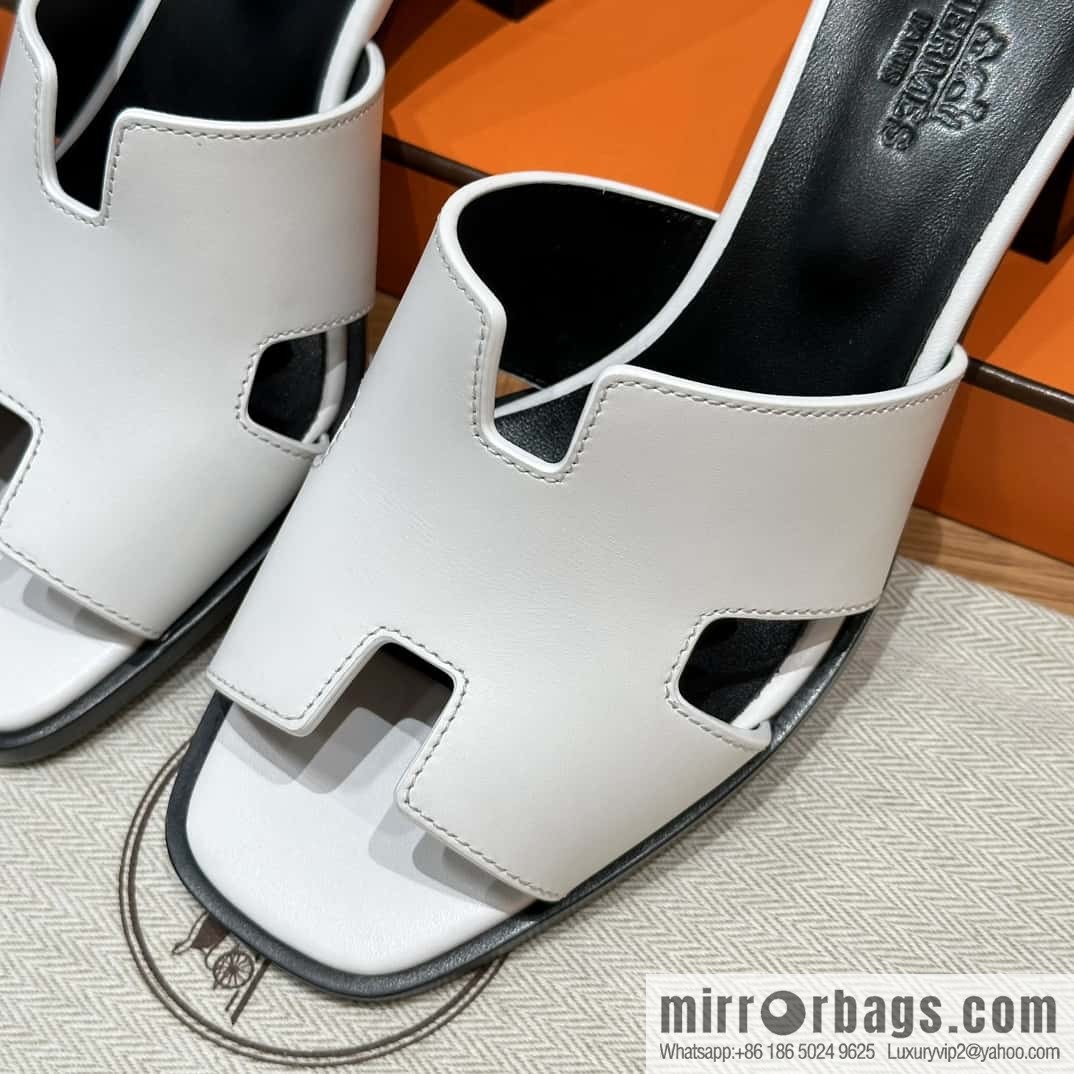 HERMES 308 Helia 60 Sandals, Calfskin/White/01/Blanc