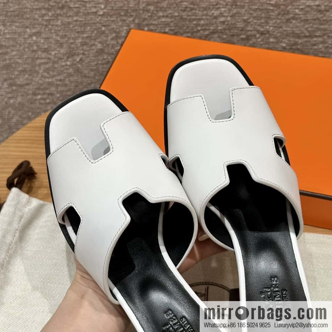 HERMES 308 Helia 60 Sandals, Calfskin/White/01/Blanc
