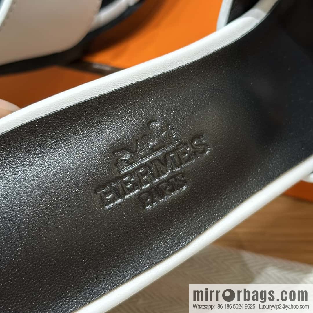 HERMES 308 Helia 60 Sandals, Calfskin/White/01/Blanc