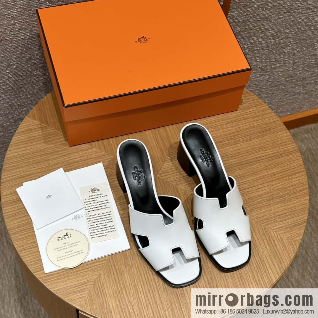 HERMES 308 Helia 60 Sandals, Calfskin/White/01/Blanc