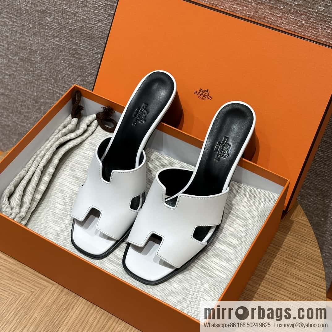 HERMES 308 Helia 60 Sandals, Calfskin/White/01/Blanc