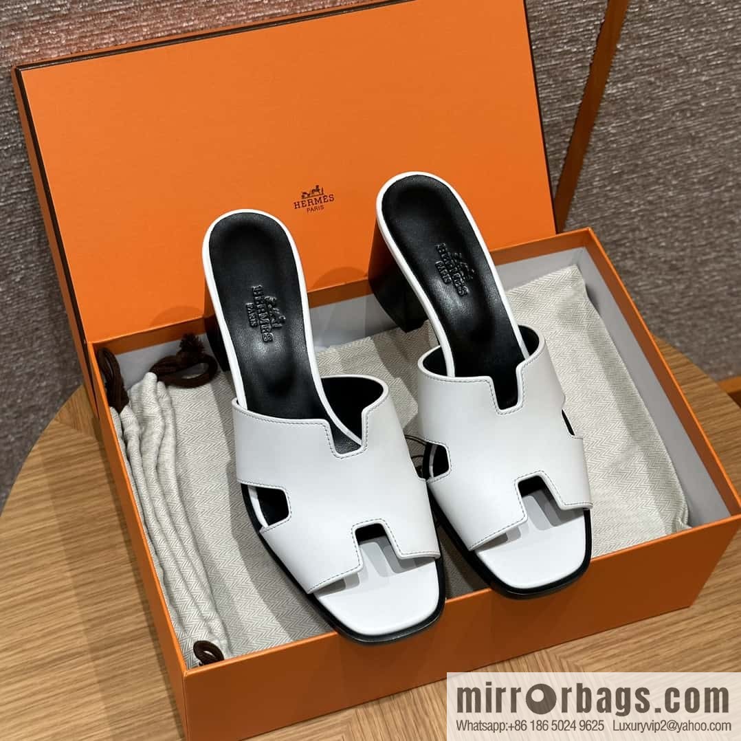 HERMES 308 Helia 60 Sandals, Calfskin/White/01/Blanc
