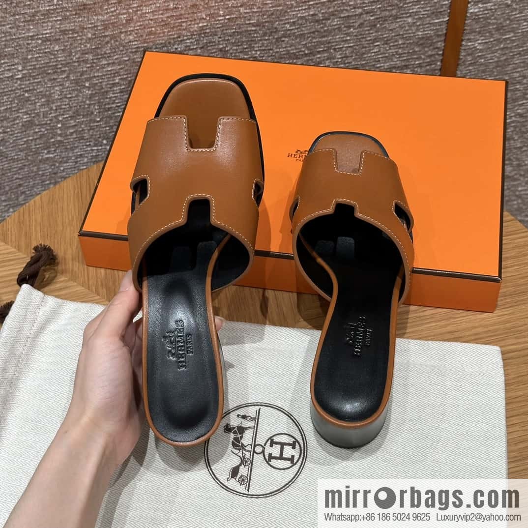 HERMES 308 Helia 60 Sandals, Calfskin/Natural/Naturel