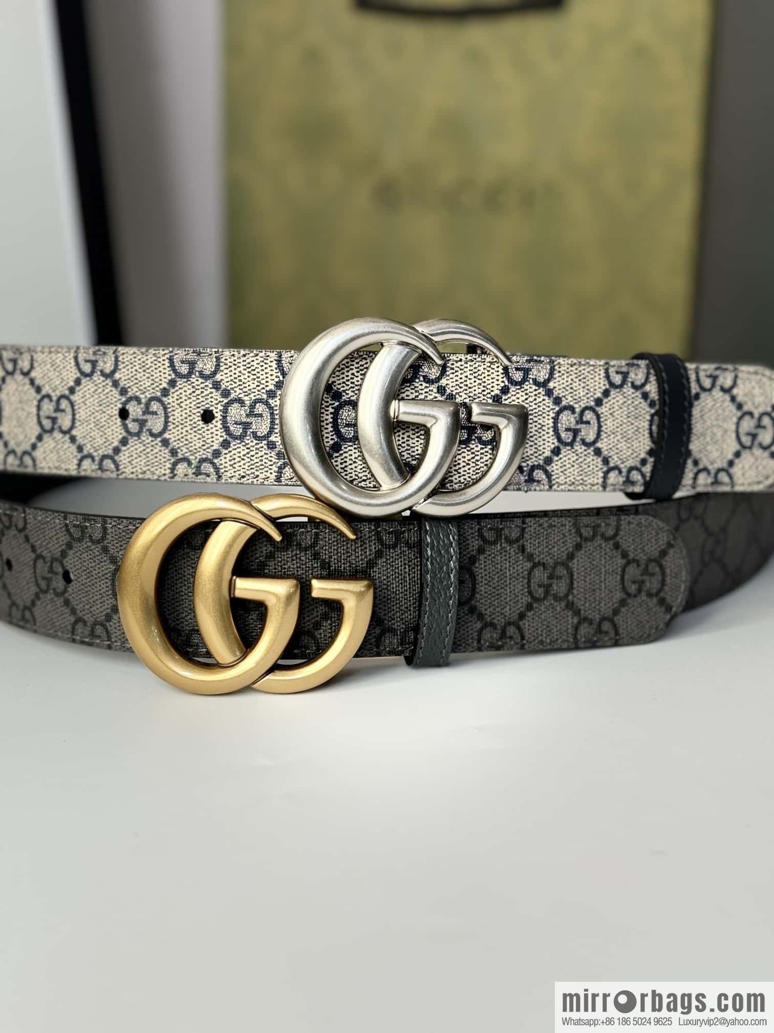 GUCCI double G retro rotary buckle with double-sided belt 3.7cm