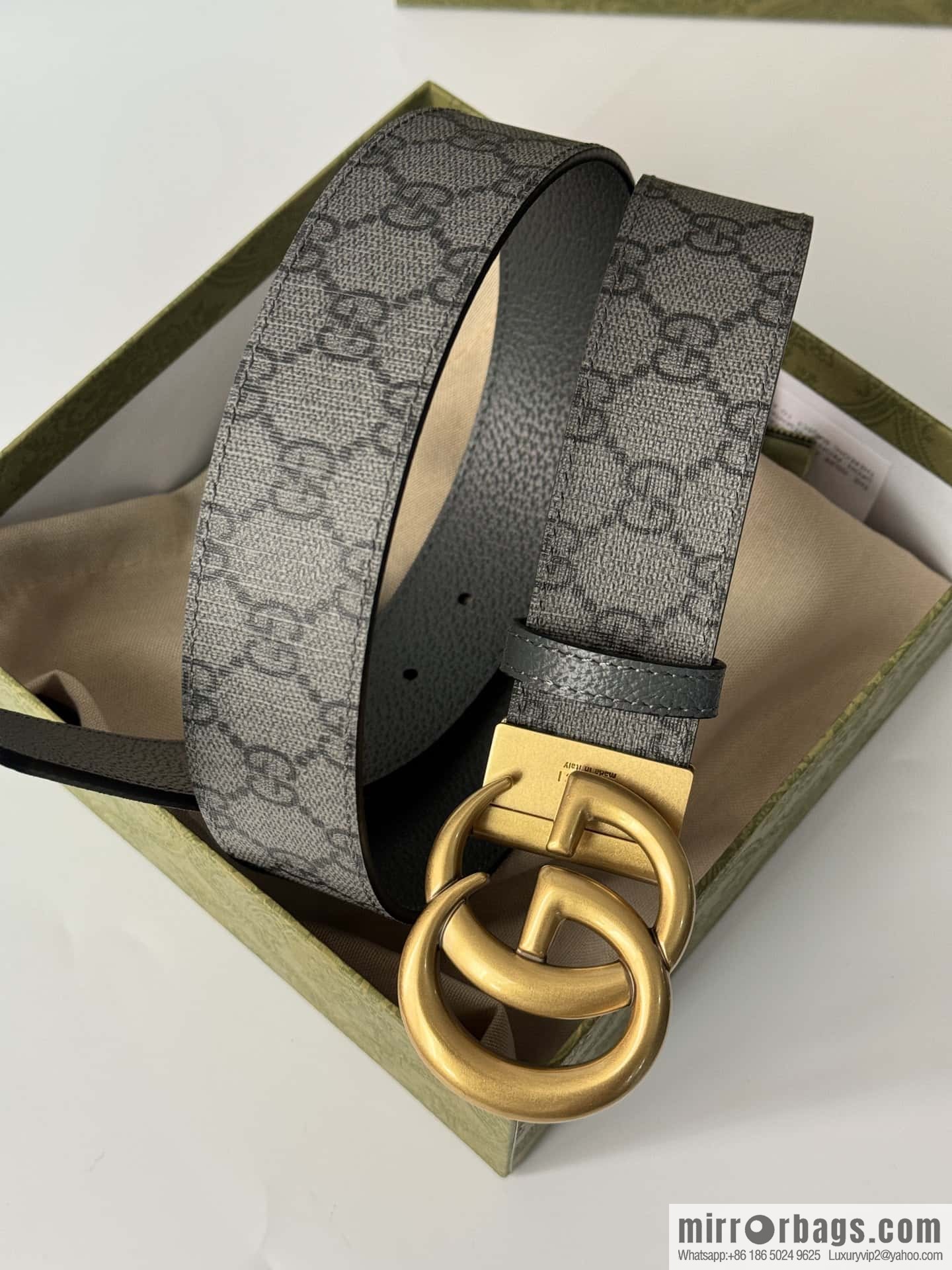 GUCCI double G retro rotary buckle with double-sided belt 3.7cm